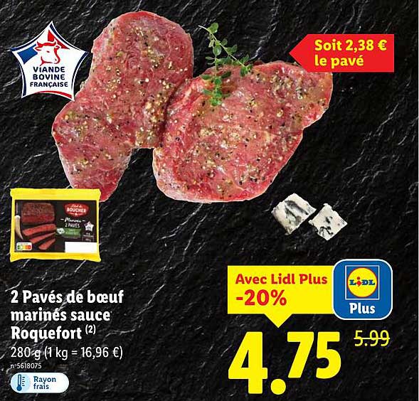 2 Pavés de bœuf marinés sauce Roquefort