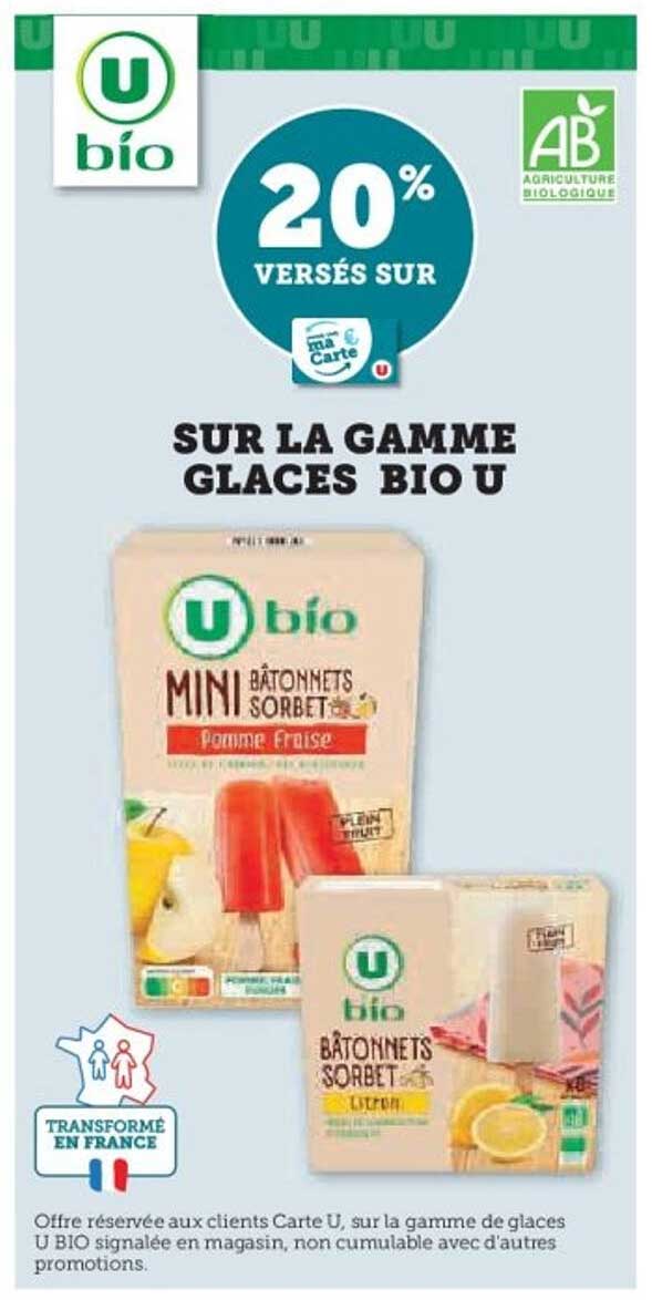 20% VERSÉS SUR LA GAMME GLACES BIO U