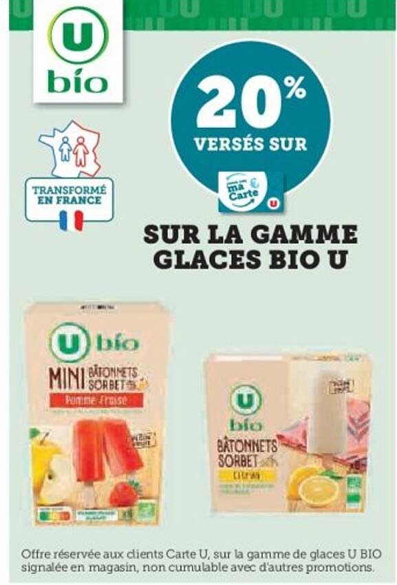 20% VERSÉS SUR LA GAMME GLACES BIO U