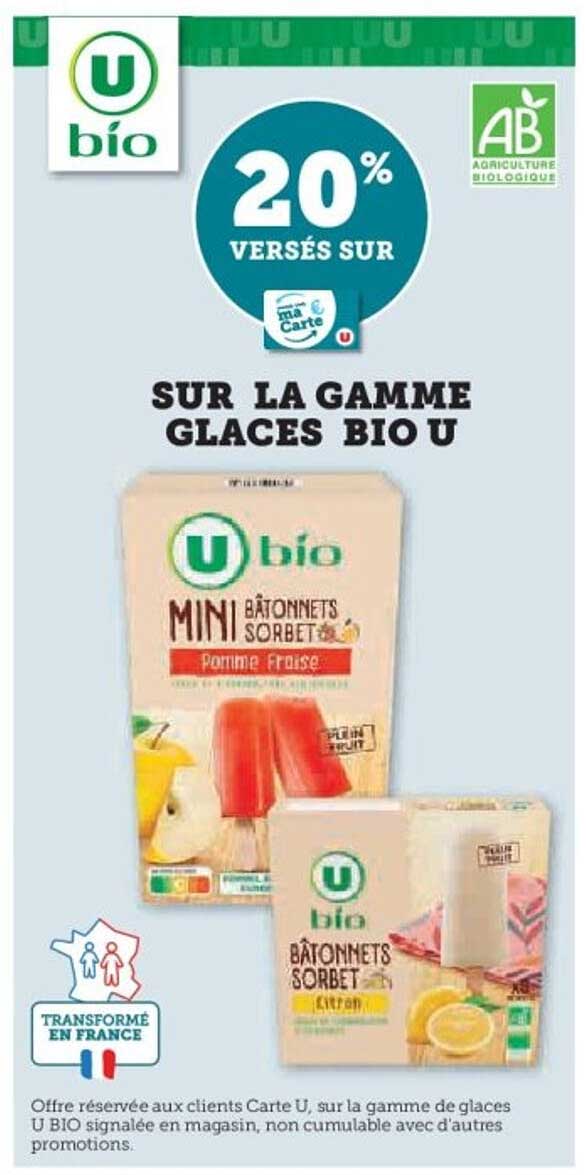 20% VERSÉS SUR LA GAMME GLACES BIO U