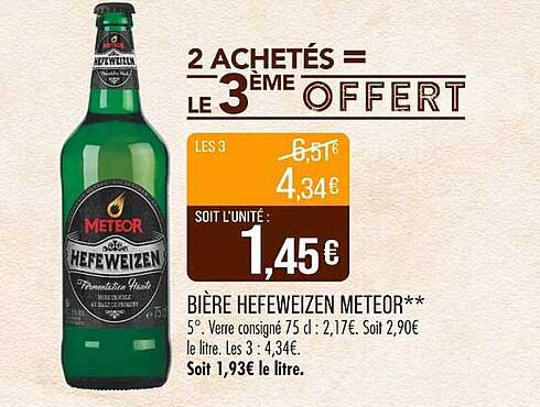Bière Hefeweizen Meteor : 2 achetés = le 3ème offert