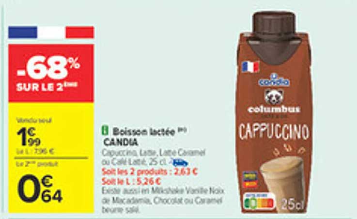Cappuccino Latte, Lait-Caramel CANDIA -68%