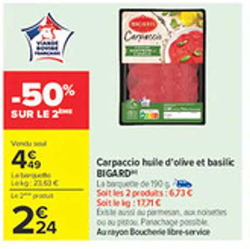 Carpaccio huile d'olive et basilic BIGARD