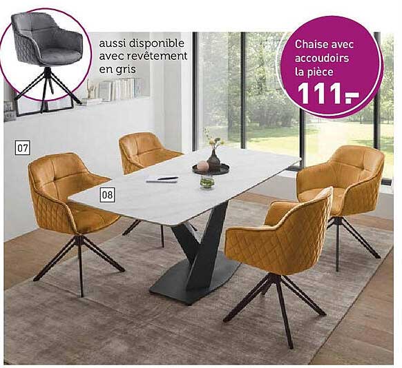 Chaise avec accoudoirs la pièce 111=-