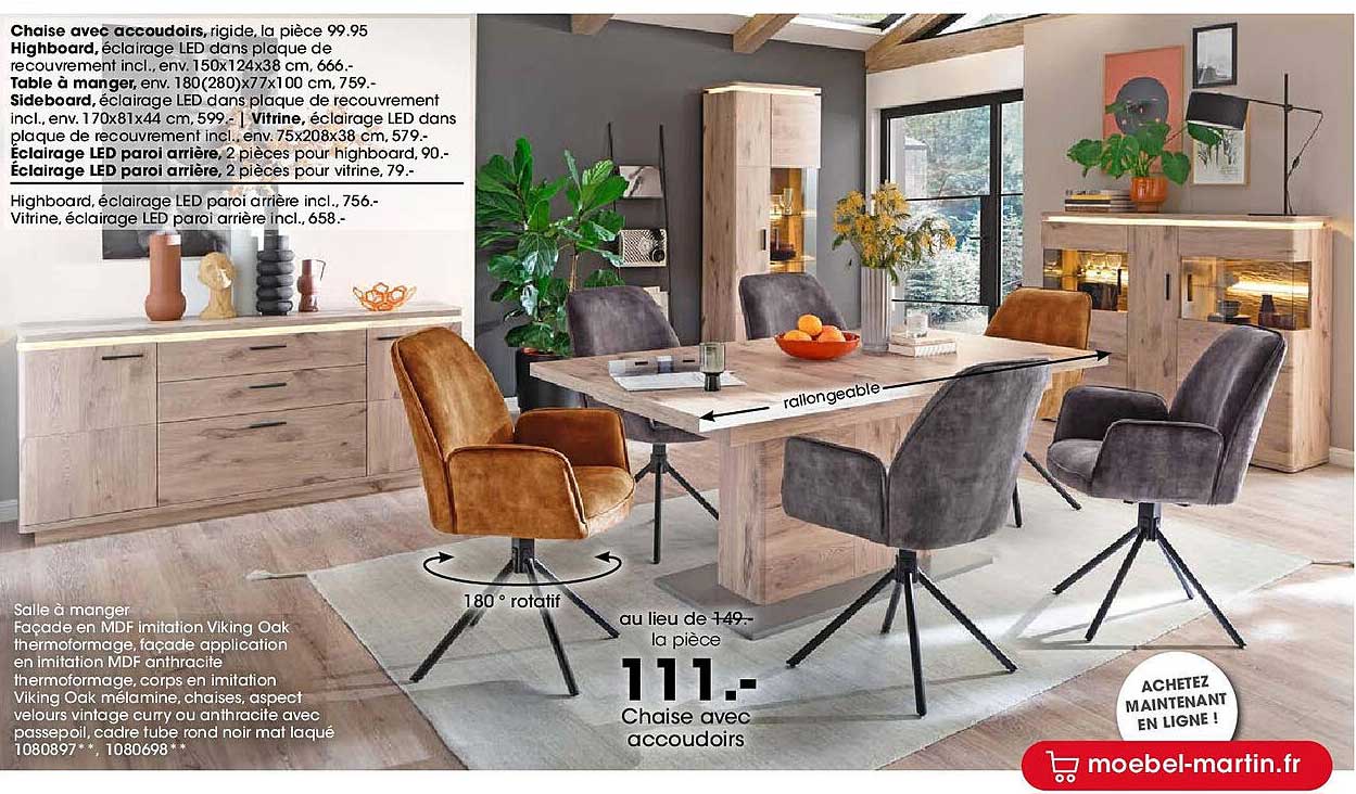 Chaise avec accoudoirs rigide la pièce 99.95