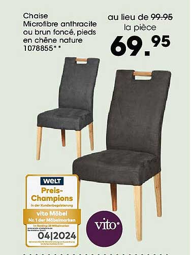 Chaise Microfibre anthracite ou brun foncé, pieds en chêne nature
