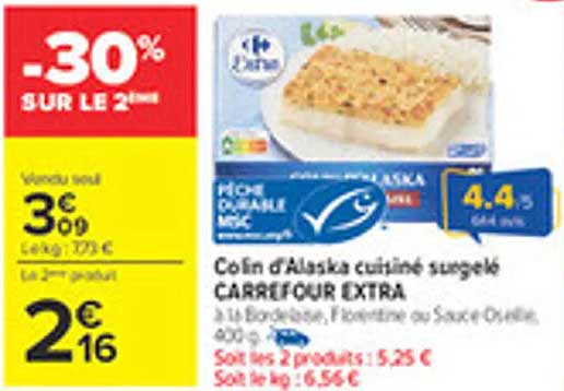 Colin d'Alaska cuisiné surgelé CARREFOUR EXTRA