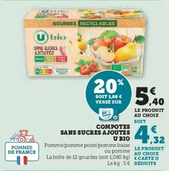 COMPOTES SANS SUCRES AJOUTÉS U BIO