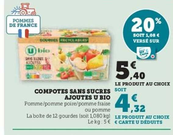 COMPOTES SANS SUCRES AJOUTÉS U BIO
