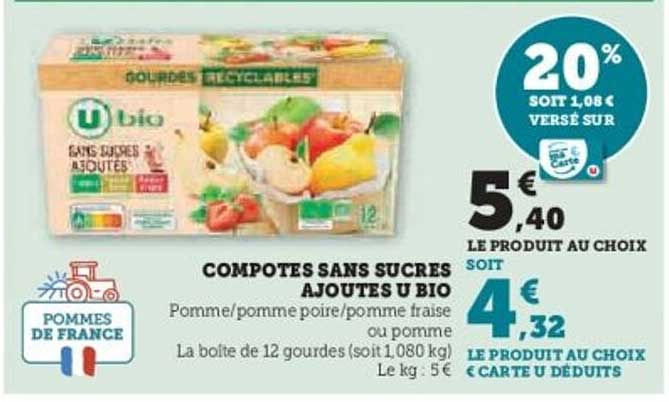 COMPOTES SANS SUCRES AJOUTES U BIO