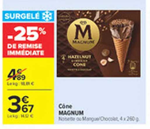 Cône MAGNUM Noisette du Mangue/Chocolat, 4 x 260 g
