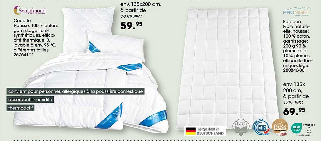Couette House : 100 % coton, garnissage fibres synthétiques, efficacité thermique