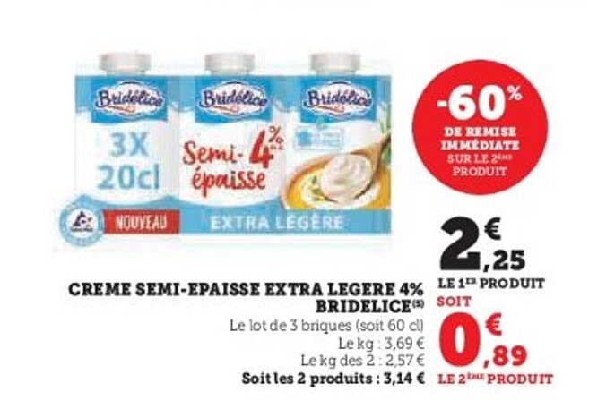 CRÈME SEMI-ÉPAISSE EXTRA LÉGÈRE 4% BRIDELICE