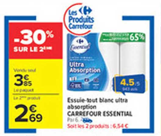 Essuie-tout blanc ultra absorption CARREFOUR ESSENTIAL