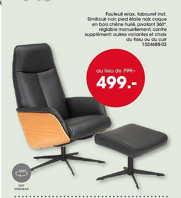 Fauteuil relax, tabouret incl.