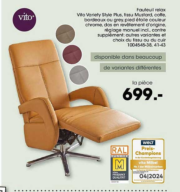 Fauteuil relax Vito Variety Style Plus