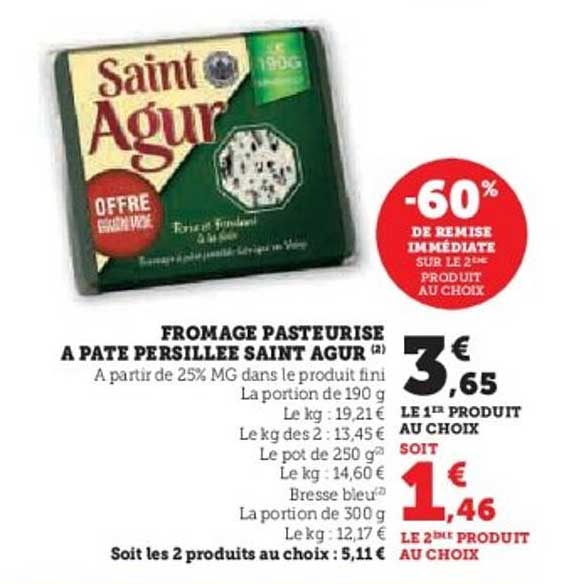 FROMAGE PASTEURISE A PATE PERSILLEE SAINT AGUR