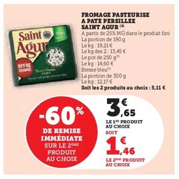 FROMAGE PASTEURISE À PATE PERSILLEE SAINT AGUR
