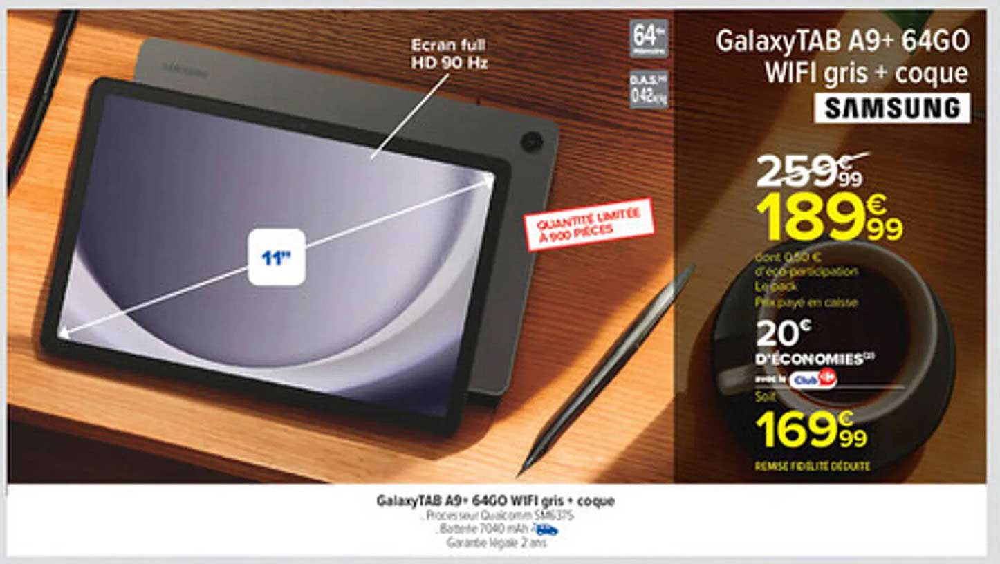 GalaxyTAB A9+ 64GO WIFI gris + coque