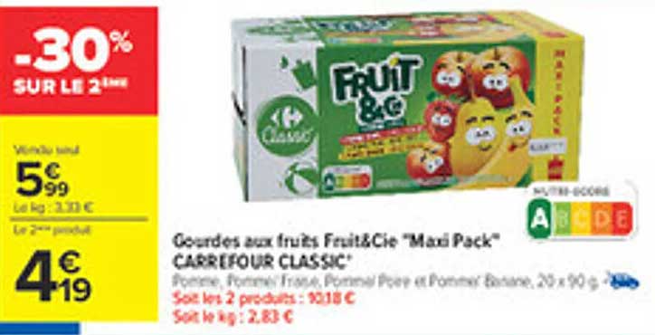 Gourdes aux fruits Fruit&Cie "Maxi Pack" CARREFOUR CLASSIC