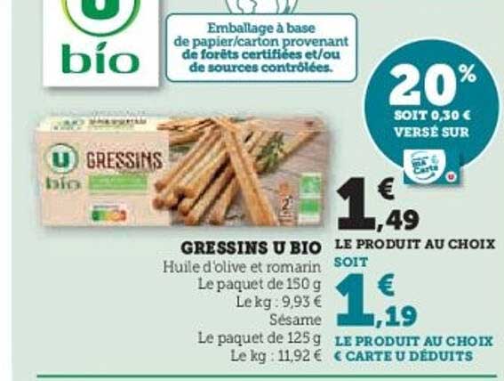 GRESSINS U BIO Huile d'olive et romarin