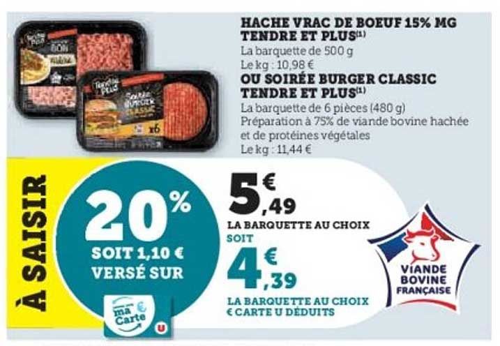 HACHE VRAC DE BOEUF 15% MG TENDRE ET PLUS