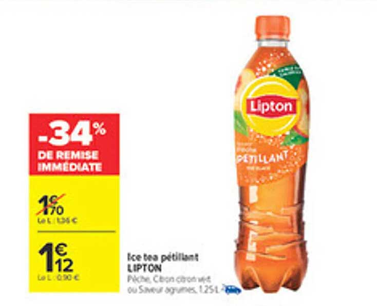 Ice tea pétillant LIPTON Pêche, Citron ou Saveur agrumes