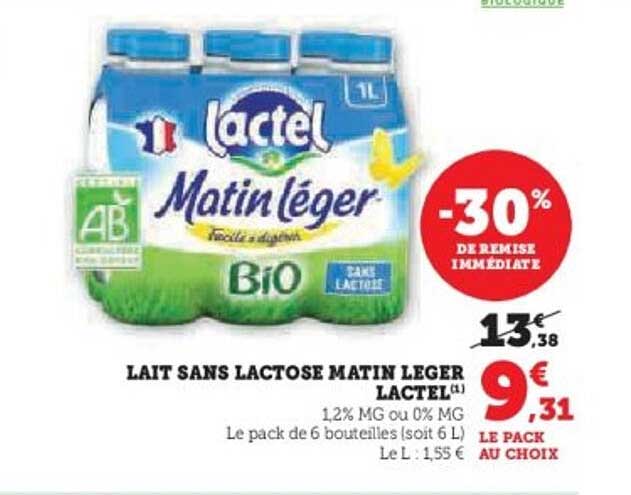 LAIT SANS LACTOSE MATIN LEGER LACTEL
