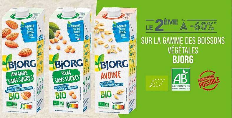 Le 2ème à -60% sur la gamme des boissons végétales Bjorg