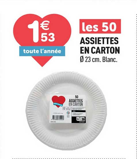 les 50 ASSIETTES EN CARTON Ø 23 cm. Blanc.
