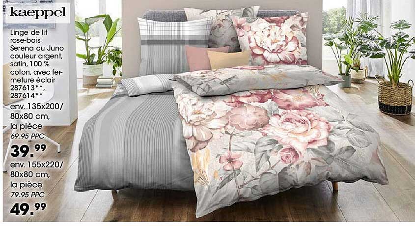 Linge de lit rose-bois Serena au Juno couleur argent