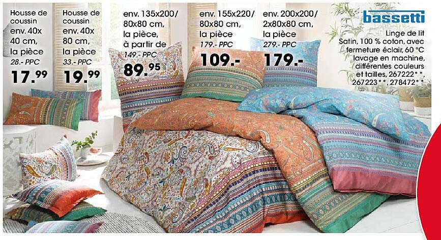 Linge de lit Satin, 100 % coton, avec fermeture éclair