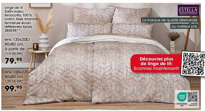 Linge de lit Satin mako, terracotta, 100 % coton, tissé, imprimé, fermeture éclair, différentes tailles 288295 *