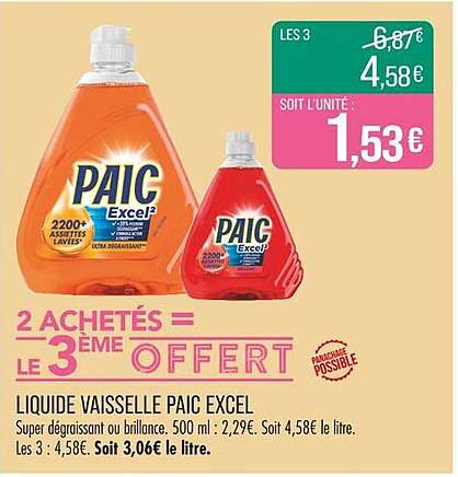 LIQUIDE VAISSELLE PAIC EXCEL