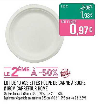 LOT DE 10 ASSIETTES PULPE DE CANNE À SUCRE Ø18CM CARREFOUR HOME