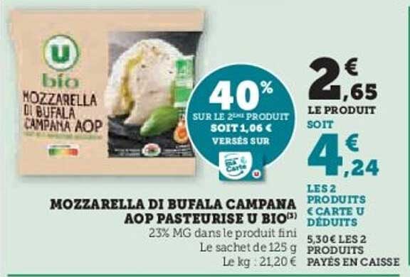 MOZZARELLA DI BUFALA CAMPANA AOP PASTEURISE U BIO