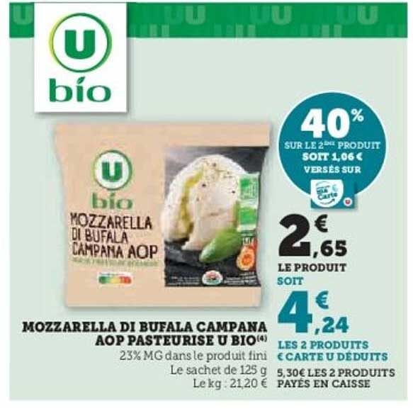 MOZZARELLA DI BUFALA CAMPANA AOP PASTEURISE U BIO