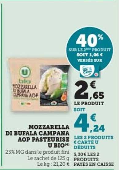 Mozzarella di Bufala Campana AOP Pasteurisée U Bio