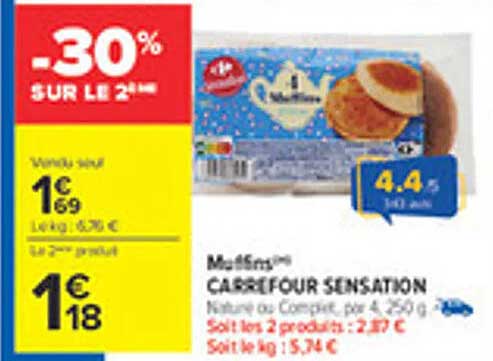 Muffins Carrefour Sensation -30% sur le 2ème