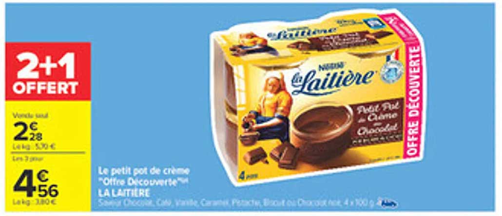 Offre Découverte 2+1 offert sur les petits pots de crème La Laitière
