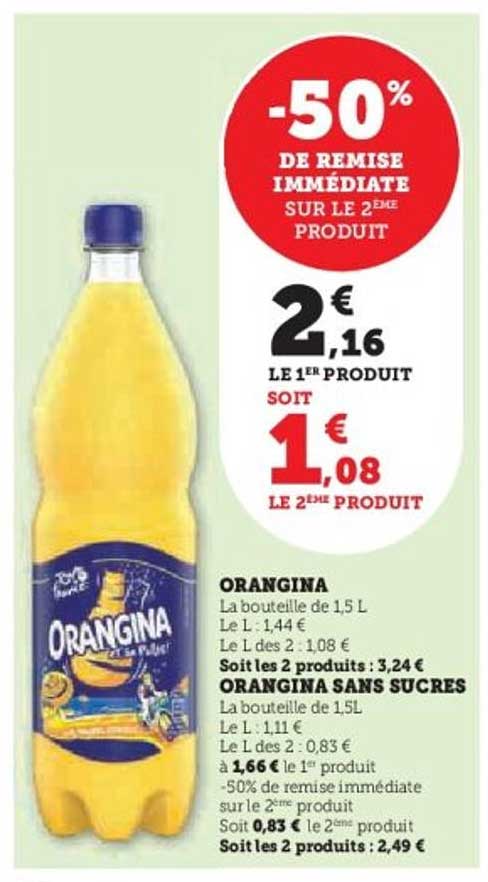 ORANGINA -50% DE REMISE IMMEDIATE SUR LE 2ème PRODUIT