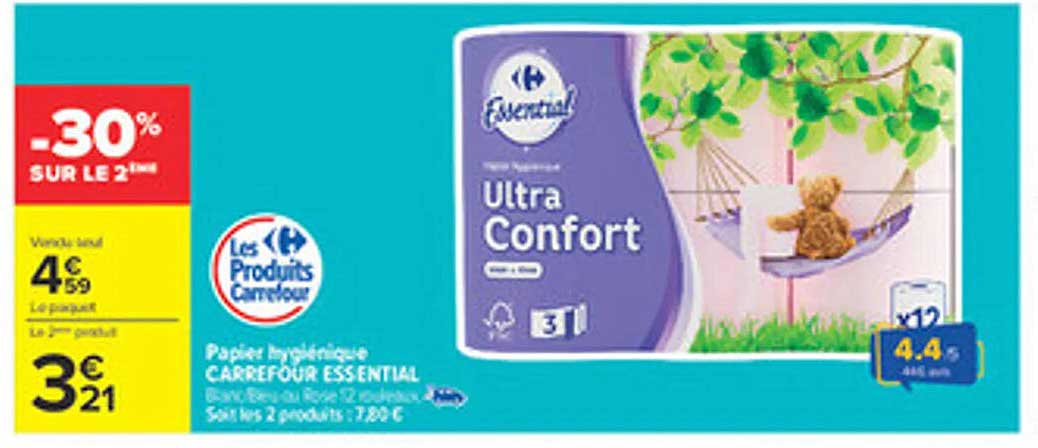 Papier hygiénique CARREFOUR ESSENTIAL Ultra Confort