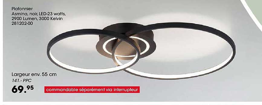 Plafonnier Asmina, noir, LED-23 watts