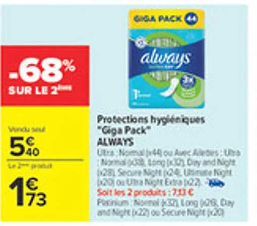 Protecteurs hygiéniques Giga Pack ALWAYS