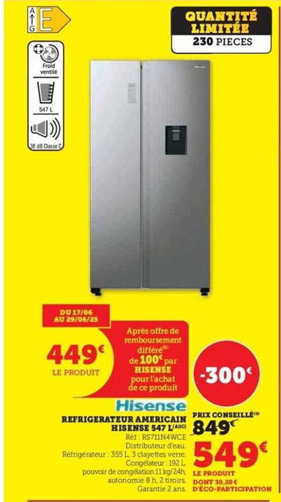 Réfrigérateur Américain Hisense 547 (A/C)