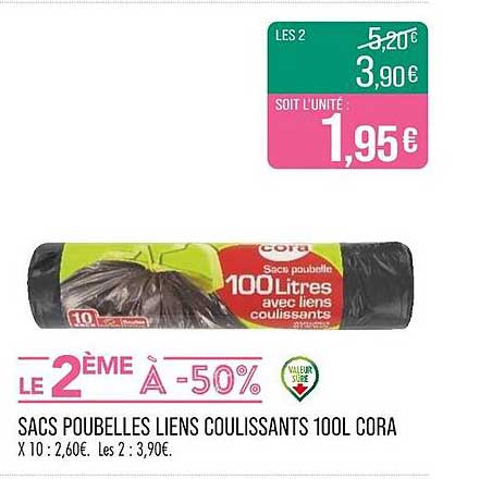 SACS POUBELLES LIENS COULISSANTS 100L CORA