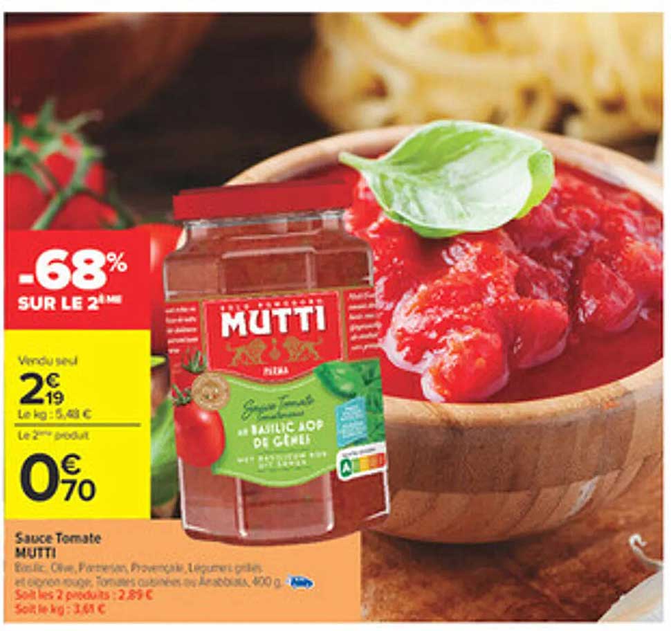 Sauce Tomate MUTTI -68% sur le 2ème