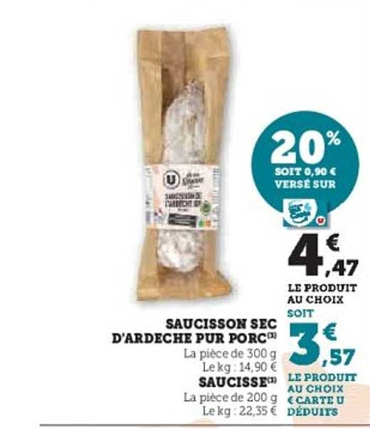 SAUCISSON SEC D'ARDECHE PUR PORC