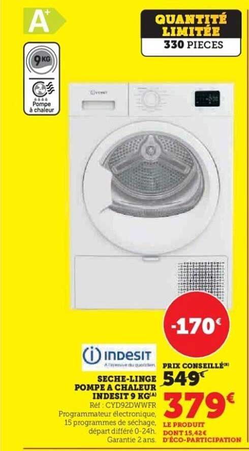SÈCHE-LINGE POMPE À CHALEUR INDESIT 9 KG