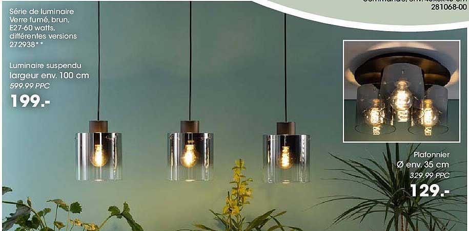 Série de luminaire Verre fumé, brun, E27-60 watts, différentes versions